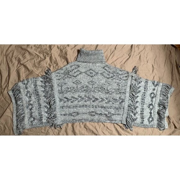 Rocky Barnes 360Cashmere Women's Small Gray Black Turtleneck Poncho Sweater Wool - Picture 3 of 6